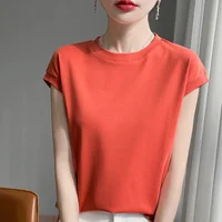 100% Mercerized Cotton O-neck T-shirt Summer Solid Color Sleeve Top Casual And Comfortable Short-sleeved Women's Clothes - Image 6