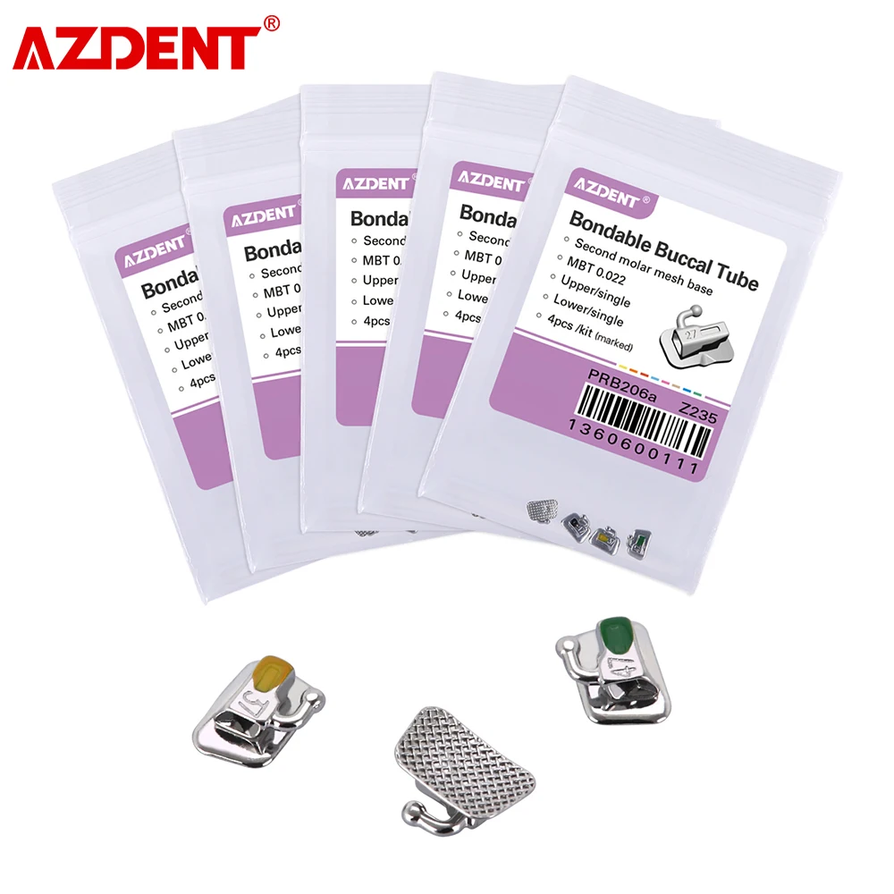 AZDENT 5Packs=20pcs Dental Orthodontic Buccal Tube 2nd Molar Bondable Non Convertible Single Tube Rith MBT 0.018 0.022 Marked