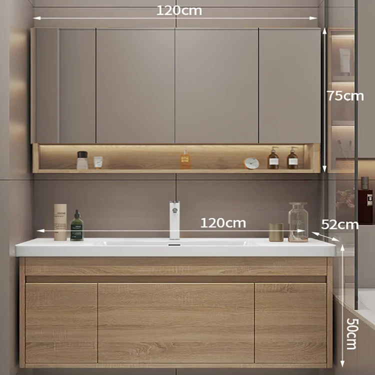 Bathroom Storage Cabinet With Sink Modern Solid Wood Bathroom Vanity Led Mirror Furniture