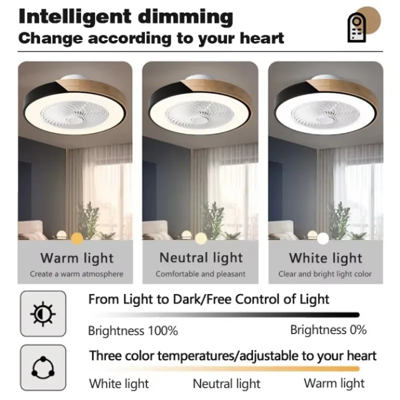 Wood Edge LED Ceiling Fan with Light Living Room Bedroom 50cm Home Fan Lighting APP Remote Control 6speed Low Floor Electric