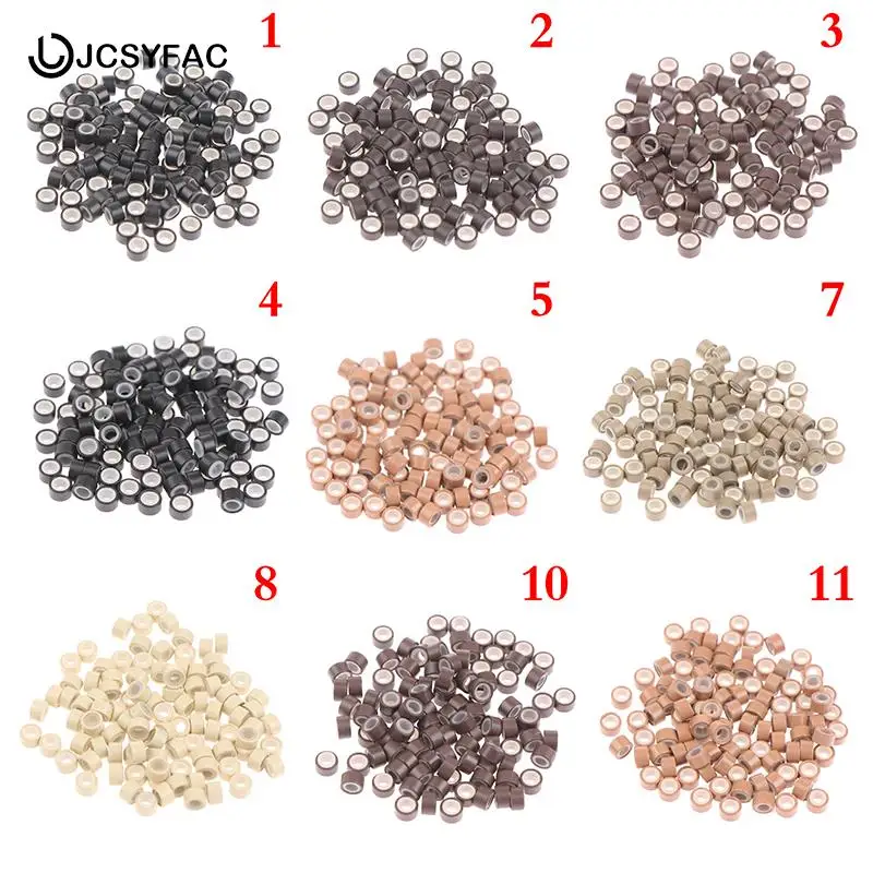 

100Pcs/Jar Link Crimp Beads Micro Silicone Lined Rings/Links/Beads MICRO Ring Hair Extensions Tools 5.0*3.0*3.0mm
