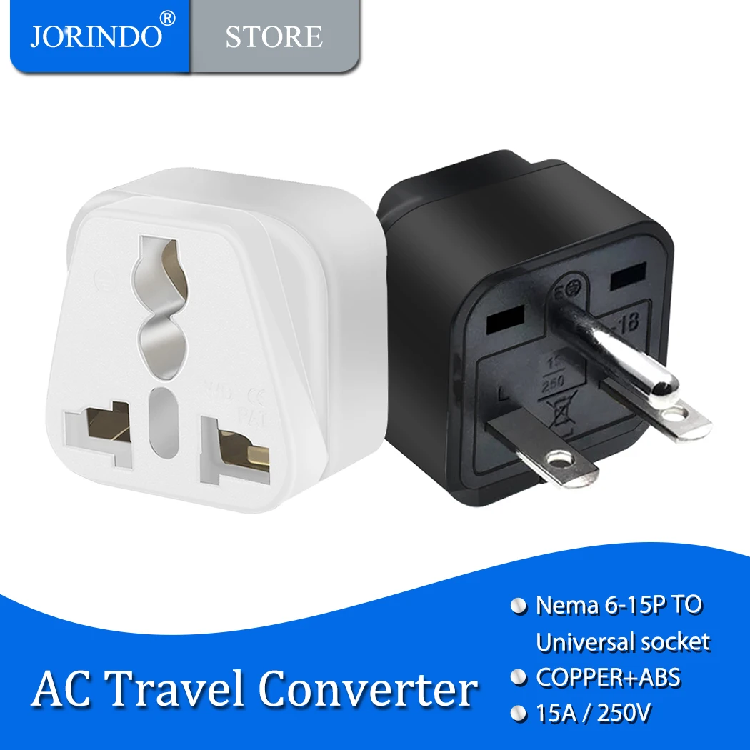 JORINDO NEMA 6-15P 250v 15a copper Universal america Grounded 3 Pin AC Plug US Canada japan Travel Adapter