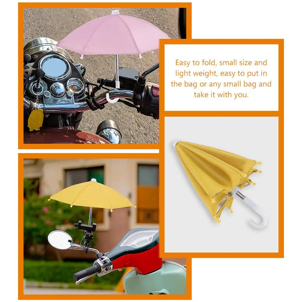 4 Colors Riding Small Toy Mobile Universal Phone Sunshade Waterproof Mini Umbrella for Bicycle Pink Yellow Red Purple