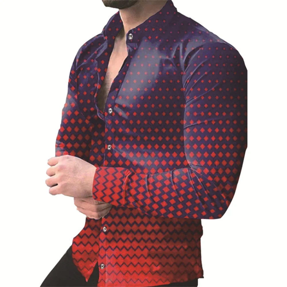thumbnail image 1 of Nuevas camisas florales con estampado de cuadros para hombres, camisas de manga larga con solapa y botón impresas en 3D, ropa informal vintage Y2k, 1 of 5
