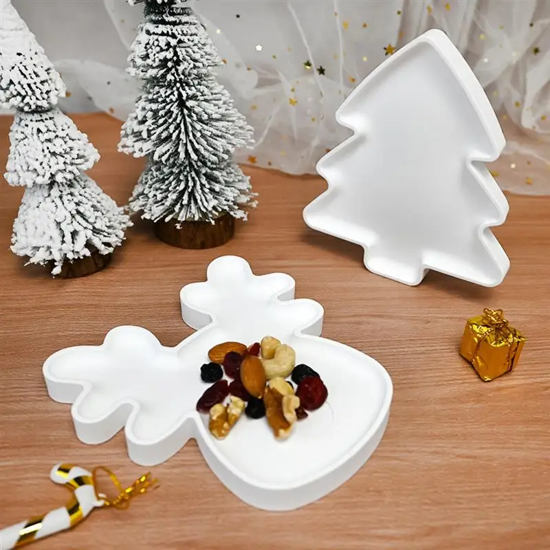 Silicone Mold Christmas Elk Tray Silicone Mold Cute Deer Head Nut Storage Tray Cement Mold Home Decoration DIY Terrazzo Plate Clay