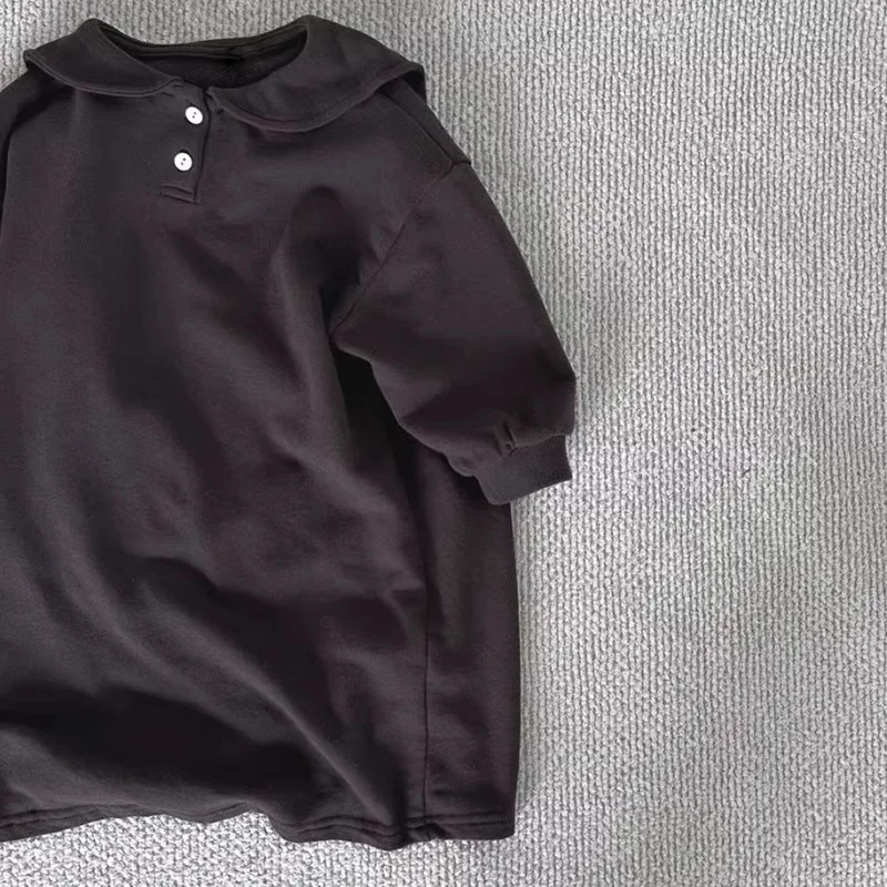 2025 Autumn New Girls Long Sleeve Casual Dress Children Lapel Princess Dress Baby Girl Cotton Sweatshirt Dress Kids Clothes 5 2025 Autumn New Girls Long Sleeve Casual Dress Children Lapel Princess Dress Baby Girl Cotton Sweatshirt Dress Kids Clothes - Image 5