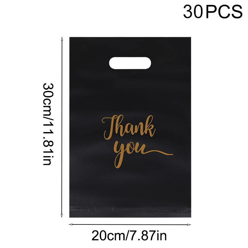 30 Stück Dankeschön-Kunststoffhandtaschen, wiederverwendbare Einkaufstaschen, Hochzeit, Geburtstag, Party, Dekoration, Gastgeschenk, schwarz-weiße Warenbeutel – Detail 1