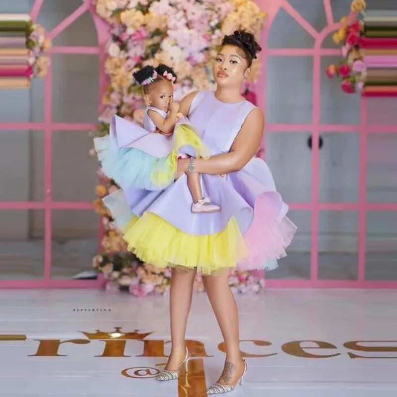 

Beauty Mommy and Me Fashion Dresses Birthday Puff Mother Daughter Dresses Family Matching Clothing Mom Baby Kid TulleTutu Dress