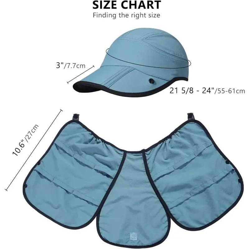 GADIEMKENSD UPF 50+ Fishing Sun Cap with Removable Neck Flap Breathable Foldable Brim Fisherman Caps Hiking Baseball hats M44