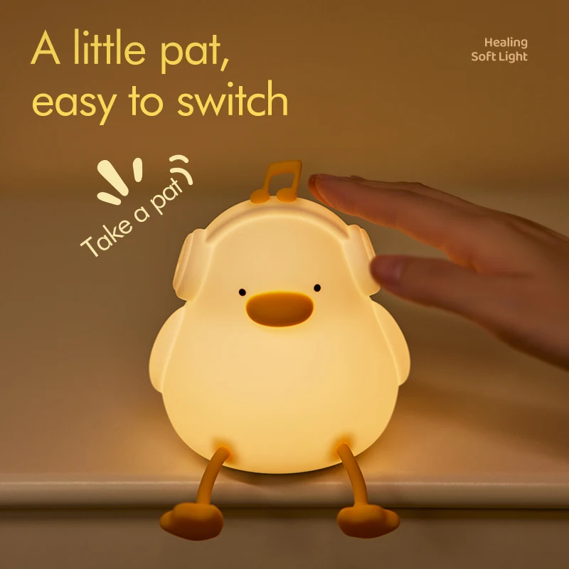 Lampe de Nuit Musicale en Forme de Canard en Silicone, Lumière Chaude Tactile, Chargement USB, Minuterie, Décoration de Chambre, Cadeau Créatif pour Enfant