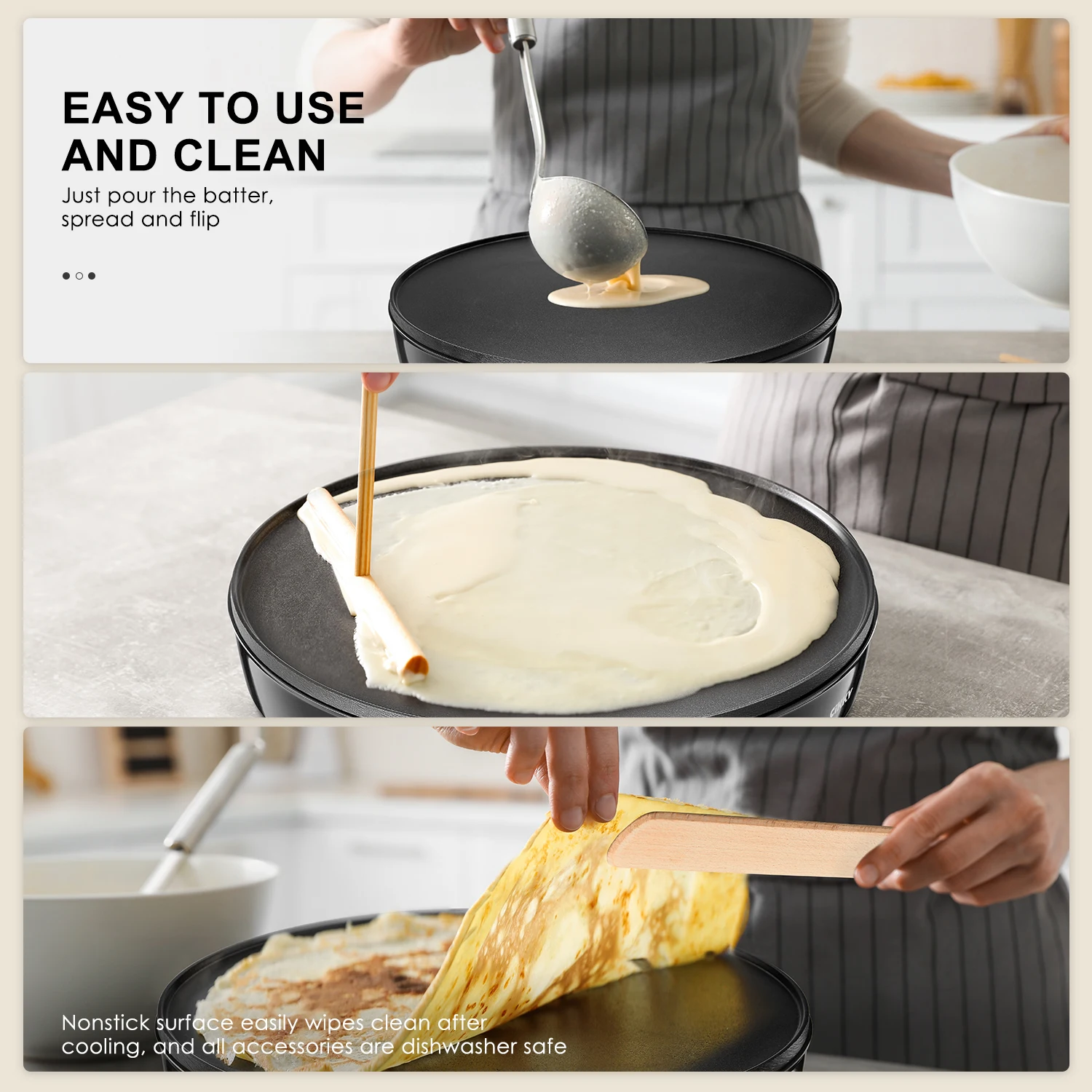 Crepe Maker Machine, Reemix Compact Pancake Griddle Precise Temperature Control, Nonstick 12” Electric Griddle, Batter Spreader 4