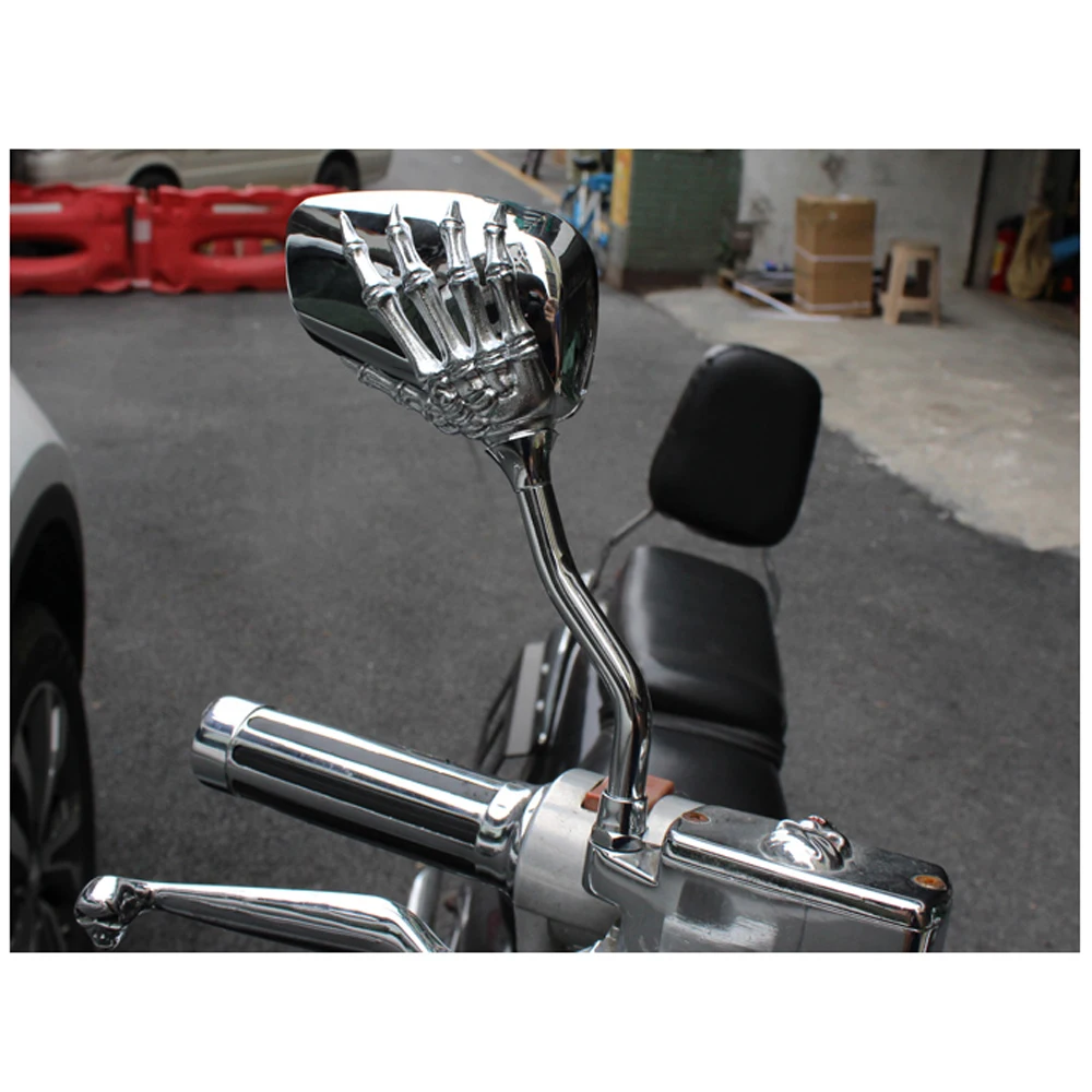 Chrome Black Motorcycle Mirrors Skeleton Skull Hand Claw