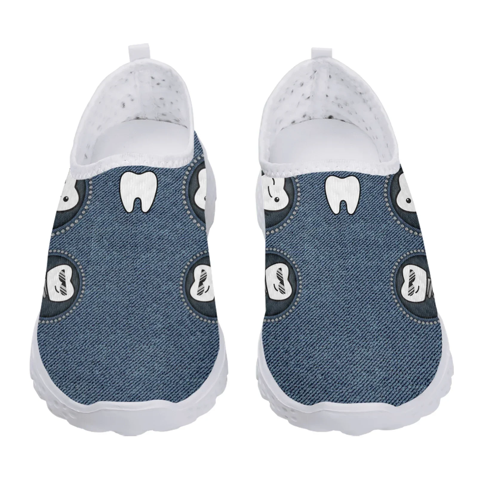 Cartoon Teeth Print Ladies Casual Slip On Dental Flats Comfortable Summer Breathable Mesh Shoes Zapatos Mujer