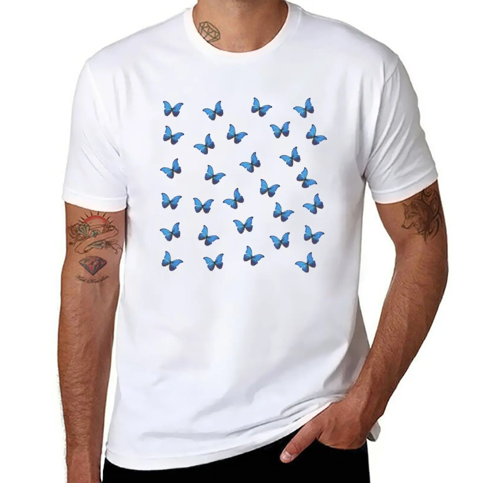 

New Blue Butterfly Pattern T-Shirt man clothes funny t shirts plus size tops mens tall t shirts