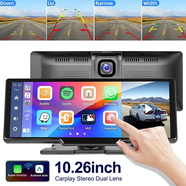 10.26 Pouces Portable Sans Fil Voiture Stéréo Écran Tactile Pour Android  Auto & Driveplay, Avec Caméra De Tableau De Bord Et Arrière, Enregistrement