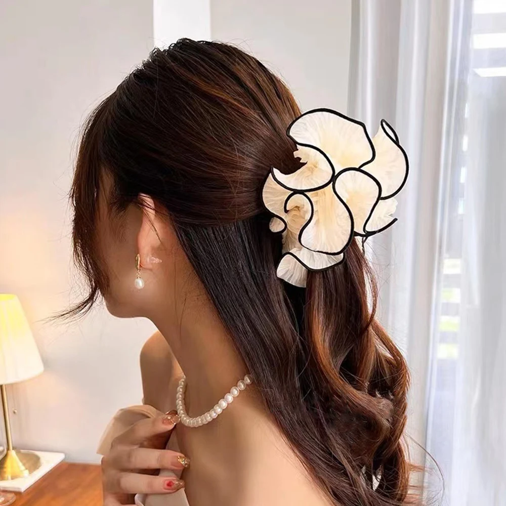 Ponytail Holder Agaric Edge Hair Ring Oversized Pleated Sweet Hair Rope Wrinkle Chiffon Scrunchies Handmade Hair Accessories머리띠