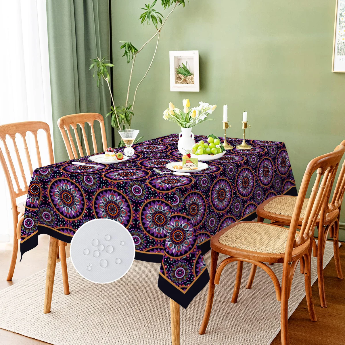 Bohemian Mandala Waterproof Party Tablecloth Rectangle for Birthday Restaurant Wedding Decoration Kitchen Living Room Decor