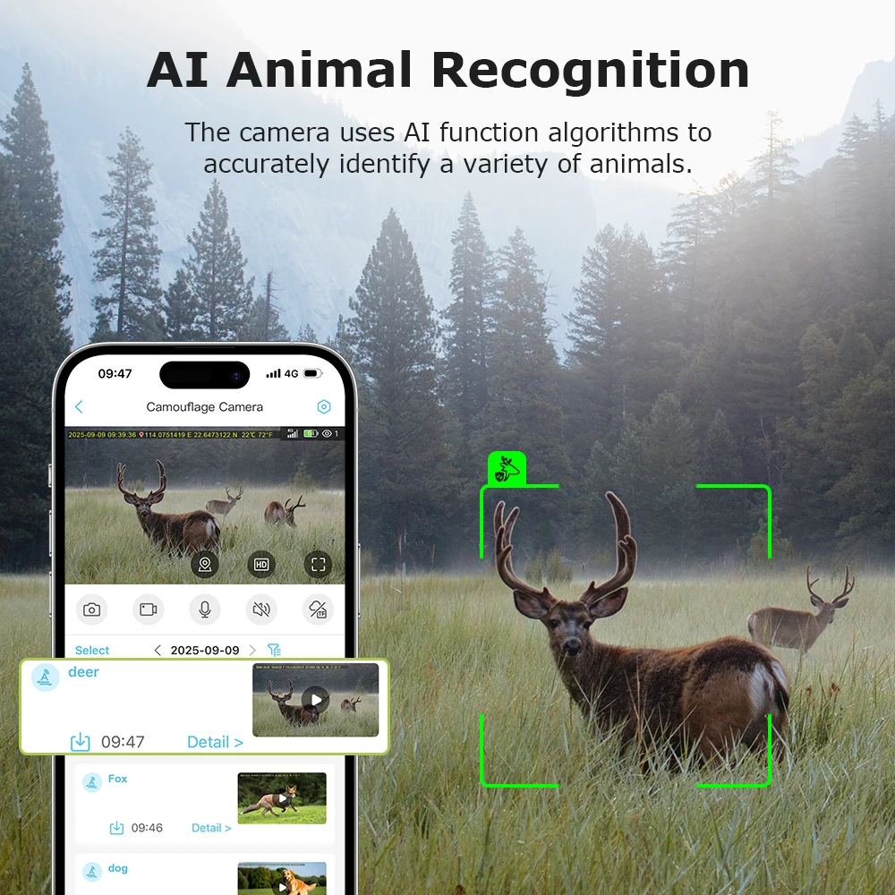 4G Trail Camera HD Video 12MP Images PIR Super-Fast Reflex Trigger Night Vision Wildlife Camera with APP Infrared Camera 5