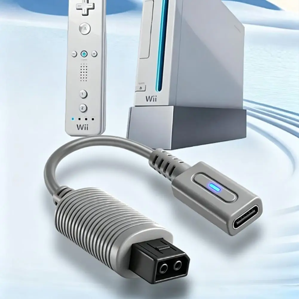 타입 C 여성용 Wii 전원 케이블 12cm 회색 PD 충전 코드 (닌텐도 Wii 콘솔 게임 전원 공급 어댑터 와이어)