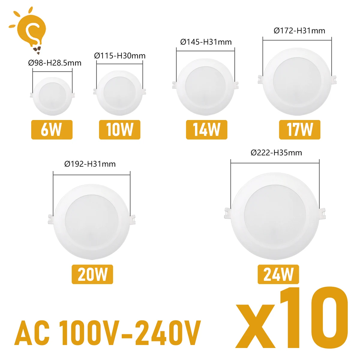 

10pcs/lot Downright AC110V/AC220V Ceiling Light 6W-24W Recessed Led Down light Round Panel Light Spotlight Indoor Lighting