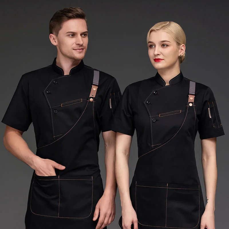 

Men Short Chef Jacket for summer black chef outfit Restaurant Kitchen Waiter Waitress White Jacket Bakery Bar Cafe Clothes Women