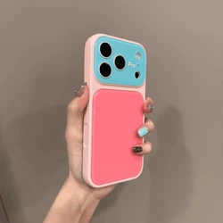 Glossy 3D Soft Leather Phone Case with Camera Protection - Candy Color Design - iPhone 15 (Pink)