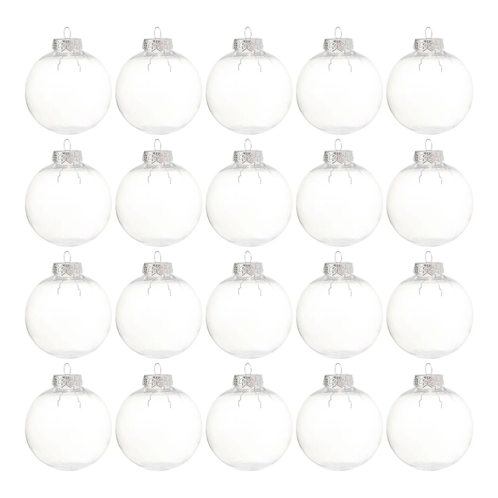 

20 PCS DIY Clear Plastic Fillable Ornament Christmas Balls with Removable Silver Metal Cap for Christmas Trees 8cm