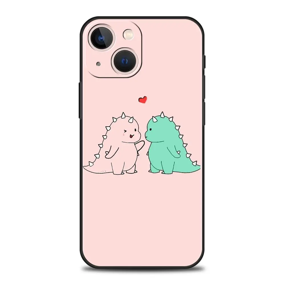Adorable Dinosaur Bear Couple Silicone Phone Case - Black Protective Cover