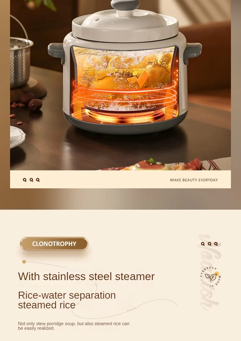 Stewer elétrico lento, Stewing Pot doméstico, 220V, 1800ml