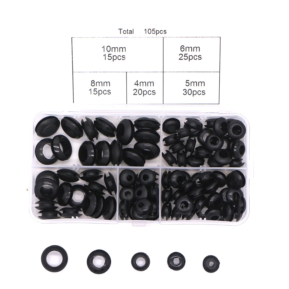 105Pcs/1Set 5 Sizes Gasket Ring Rubber Grommet Waterproof Protect Wire Sealing Cable Hose Part