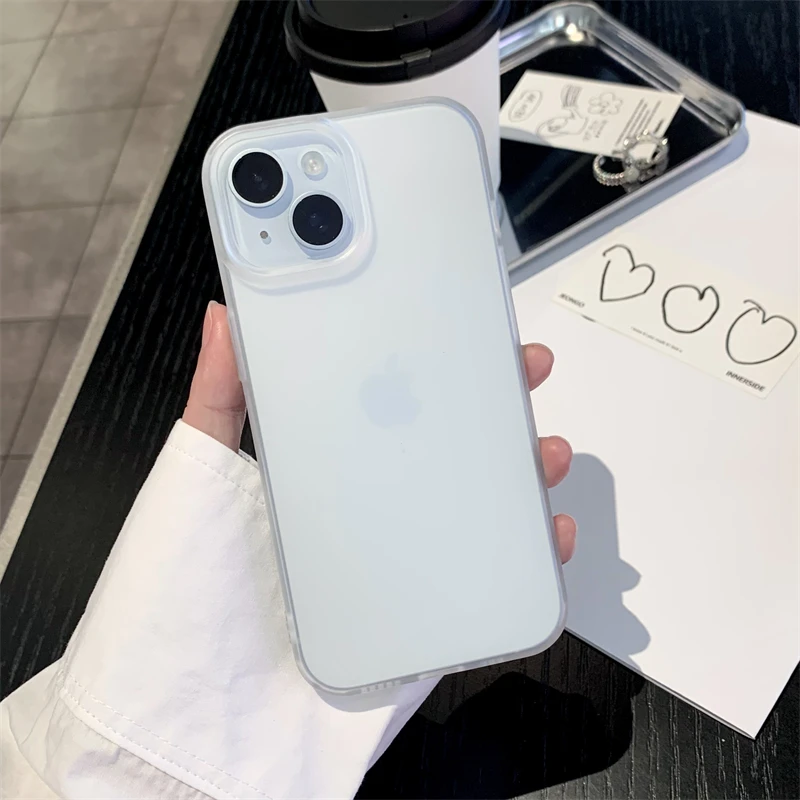 Luxury Transparent Matte Phone Case For iPhone 16 11 12 13 14 15 Pro Max 7 8 Plus XR SE Soft Shock Proof Bumper Back Cover Men