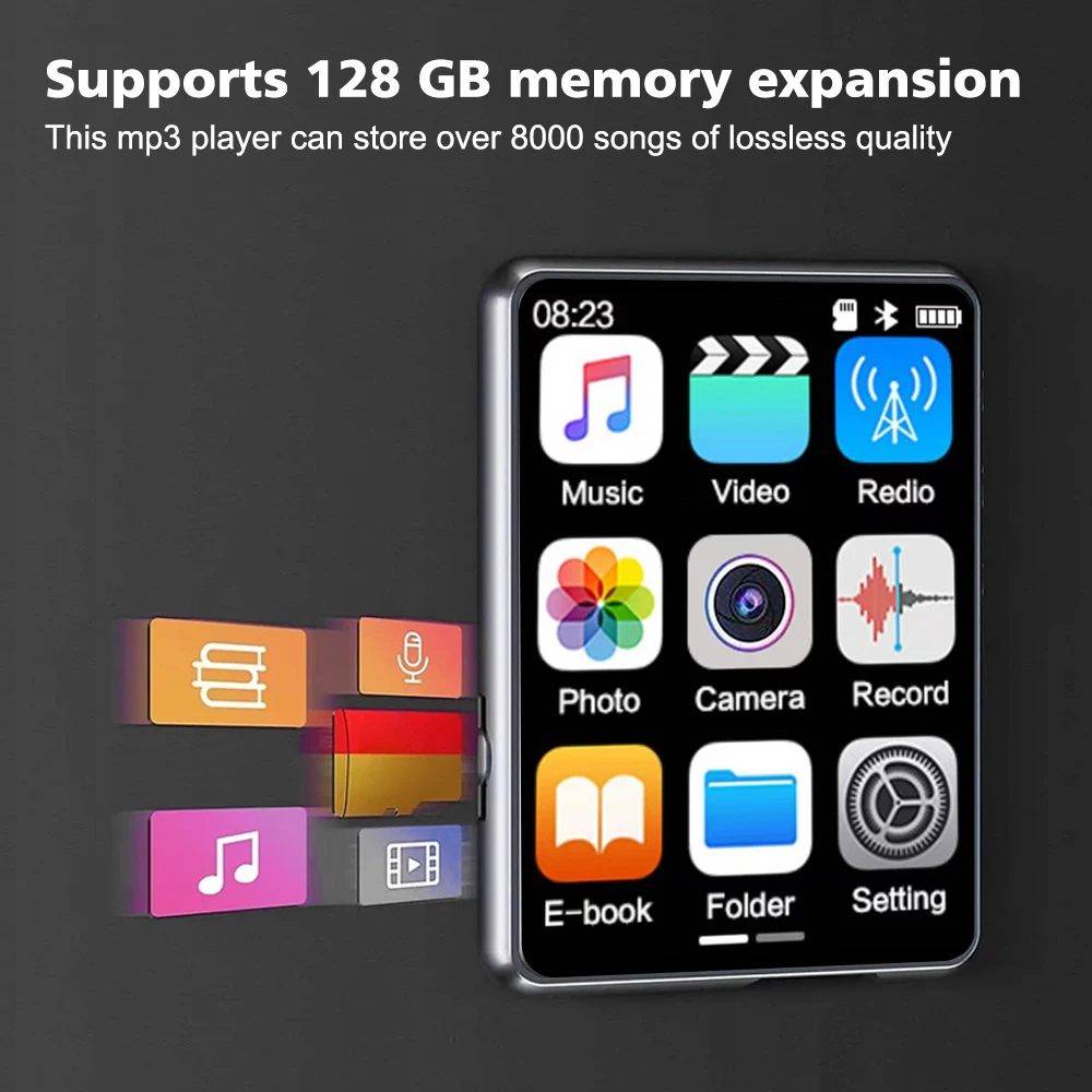 MP3 MP4 Player Lossless Music Player 2.4 inch Full Touch Screen Bluetooth5.4 HiFi MP4 with Speaker FM/E-book/Recorder/picture