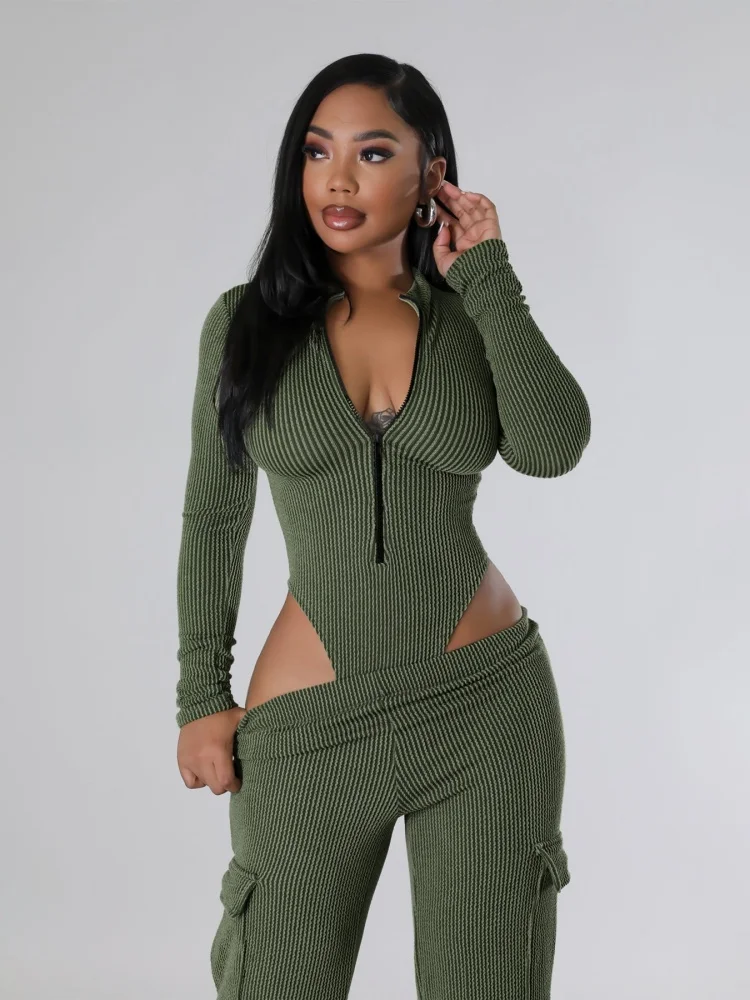 Wmstar Autumn Women Two-piece Elastic Twisted Strip High Waisted Long Sleeved Jumpsuit Work Pants Set Wholesale Dropshipping