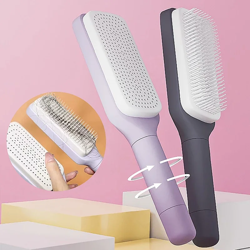 Rotating lifting hair comb, one click cleaning, stretchable massage comb, air cushion, airbag women anti-static hair comb