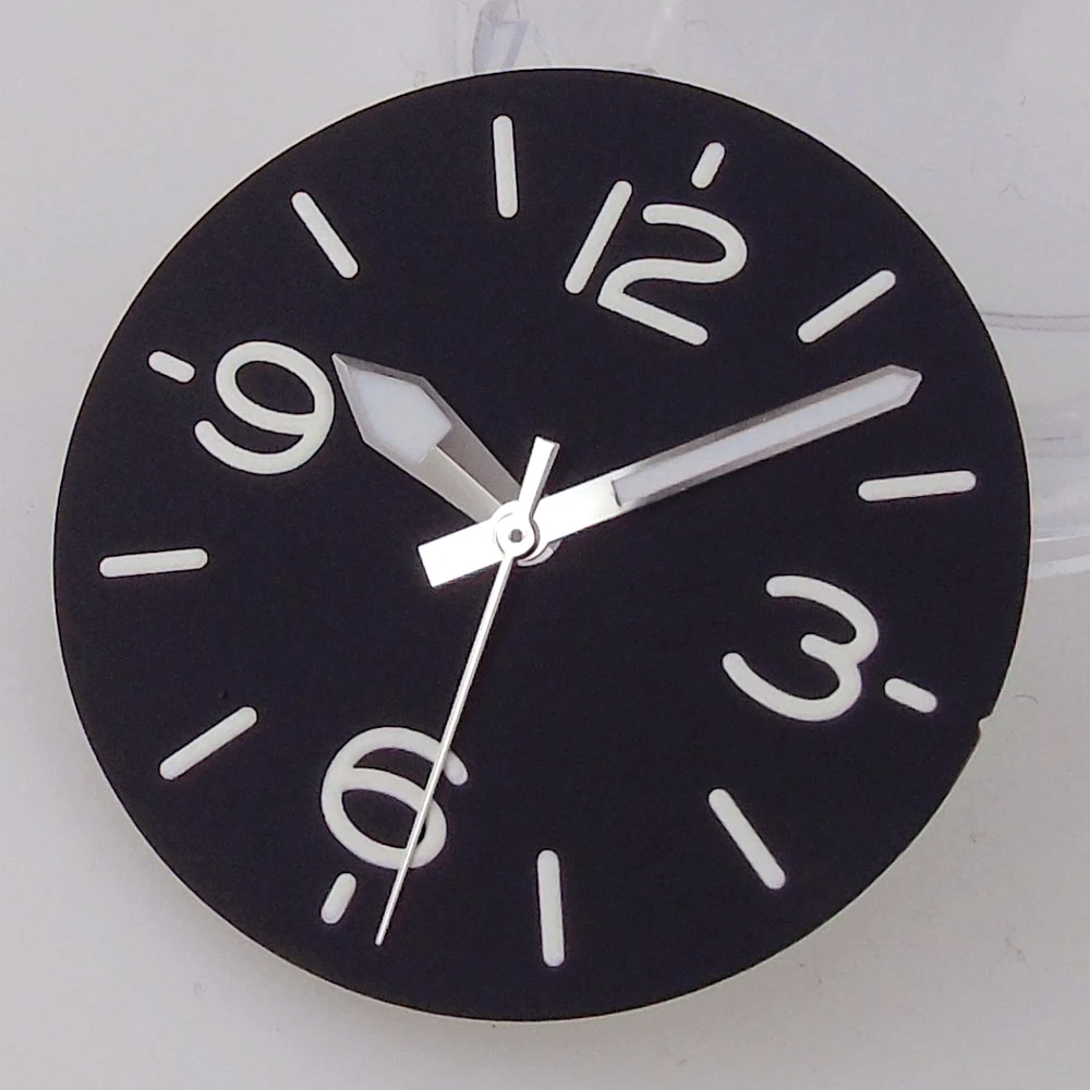 

NH35 Watch 29MM Sterile Black Watch Dial Face for NH35 NH36 ETA2824 PT Dive Watch Mod Parts Silver Hand set Green Luminous