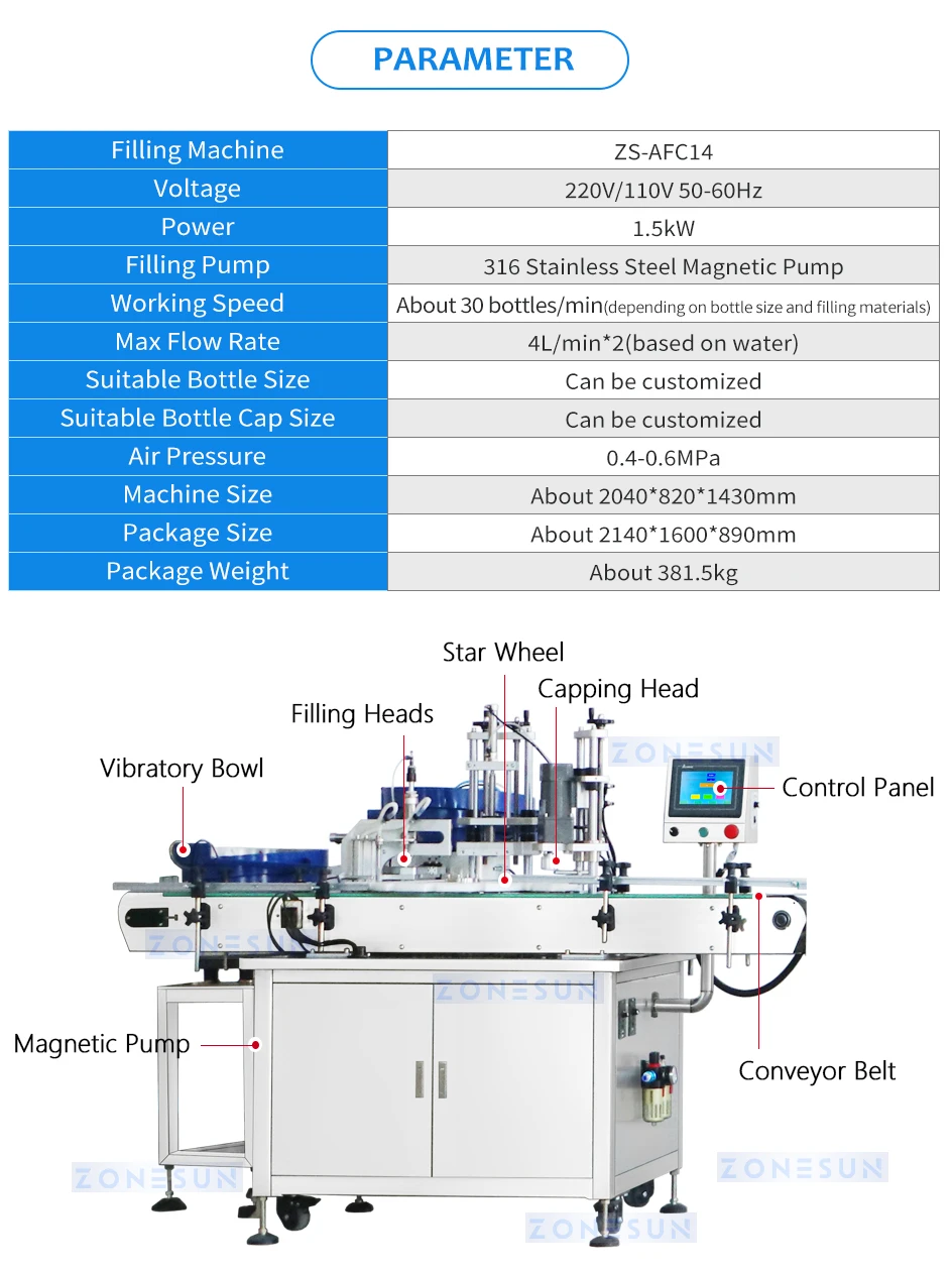 ZONESUN ZS-STB150R Automatic Magnetic Pump Liquid Filling Capping Sleeve Lableling Shrinking Production Line