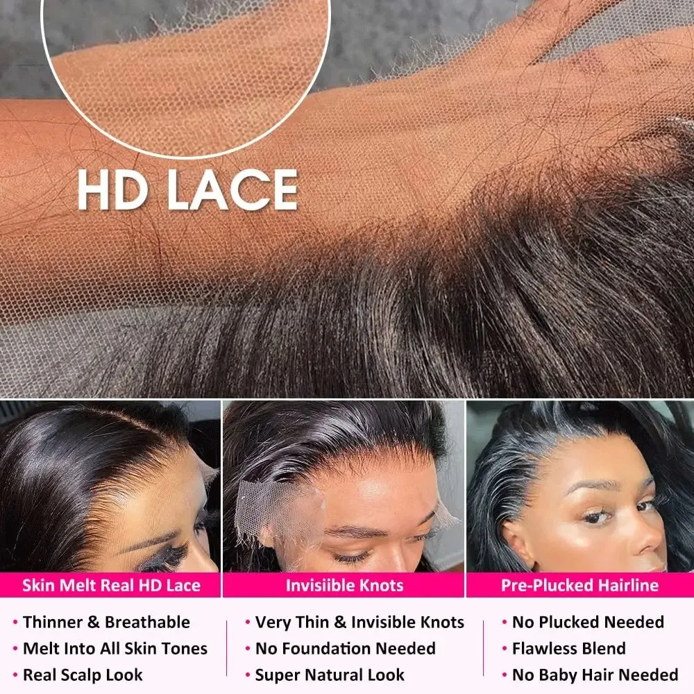 Body Wave 13x6 Lace Front Perücken aus Echthaar 250% Dichte 13x4 13x6 HD Lace Frontal Perücken aus Echthaar für Frauen – Detail 15