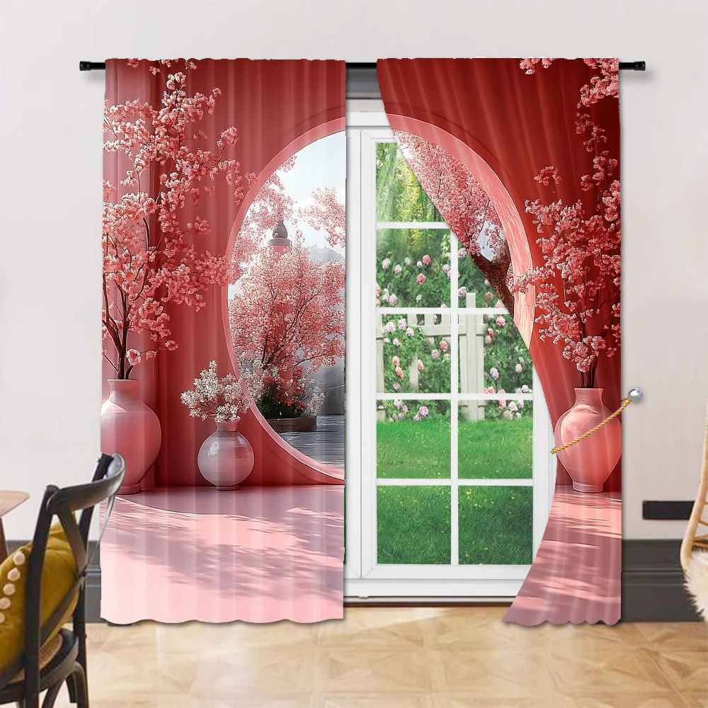 2 pcs, versatile polyester transparent curtains for home decoration Maple Landscape for use in bedrooms and living rooms 6