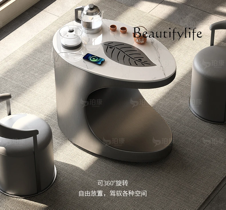 

American Stone Plate Tea Table Light Luxury Minimalist Table-Chair Set Balcony Movable Small Tea Trolley