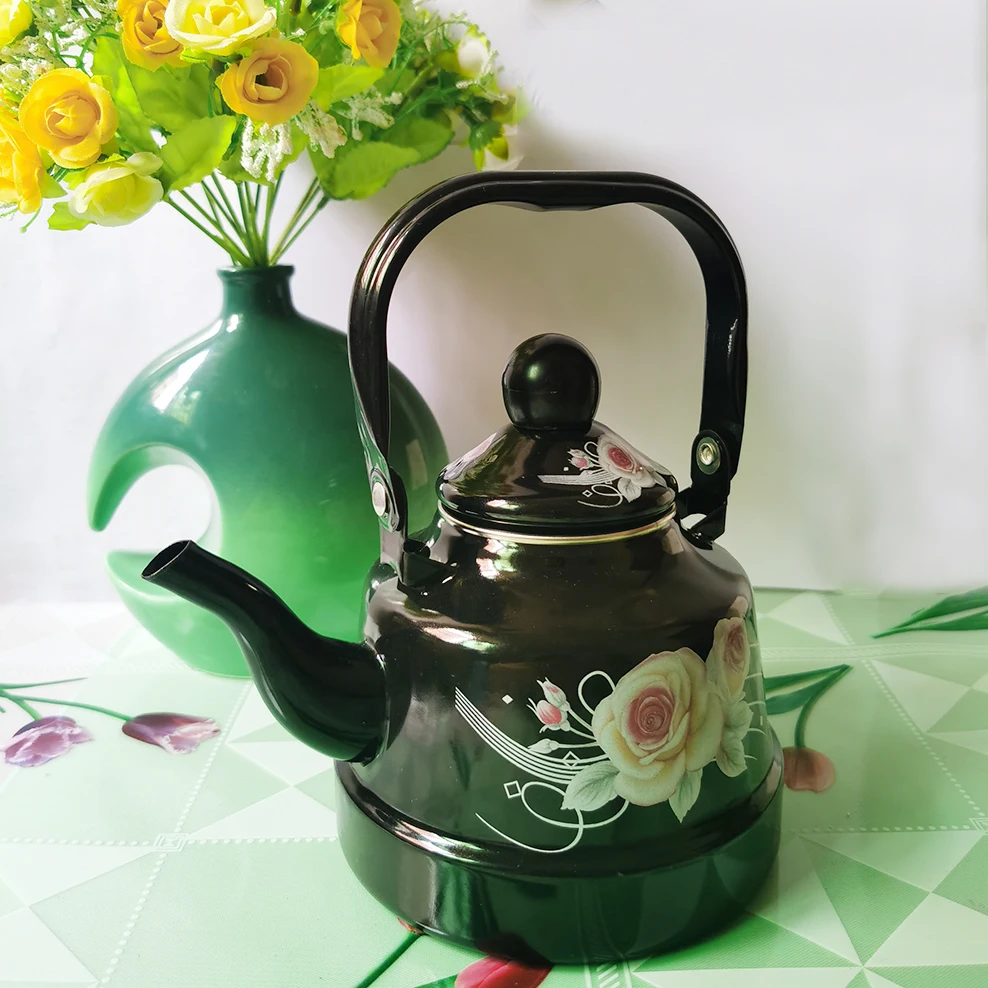 1.1L Porcelain Enamel Kettle Flat Bottom Pot For Induction Cooker Gas Stove Boil Water Pot Cold Kettle Mirror Glaze Teapot
