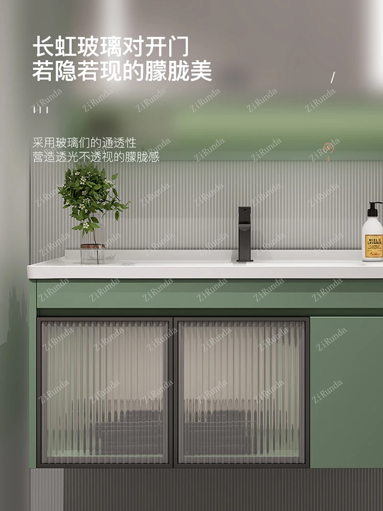 ~Simple Ceramic Whole Washbin Solid Wood Bathroom Cabinet Combination Inter-Platform Basin Smart Mirror Cabinet