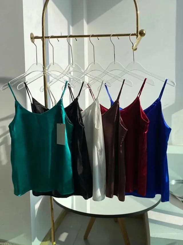 

Women's Sling Tops Solid Bottoming All-match V-neck Satin Camisole