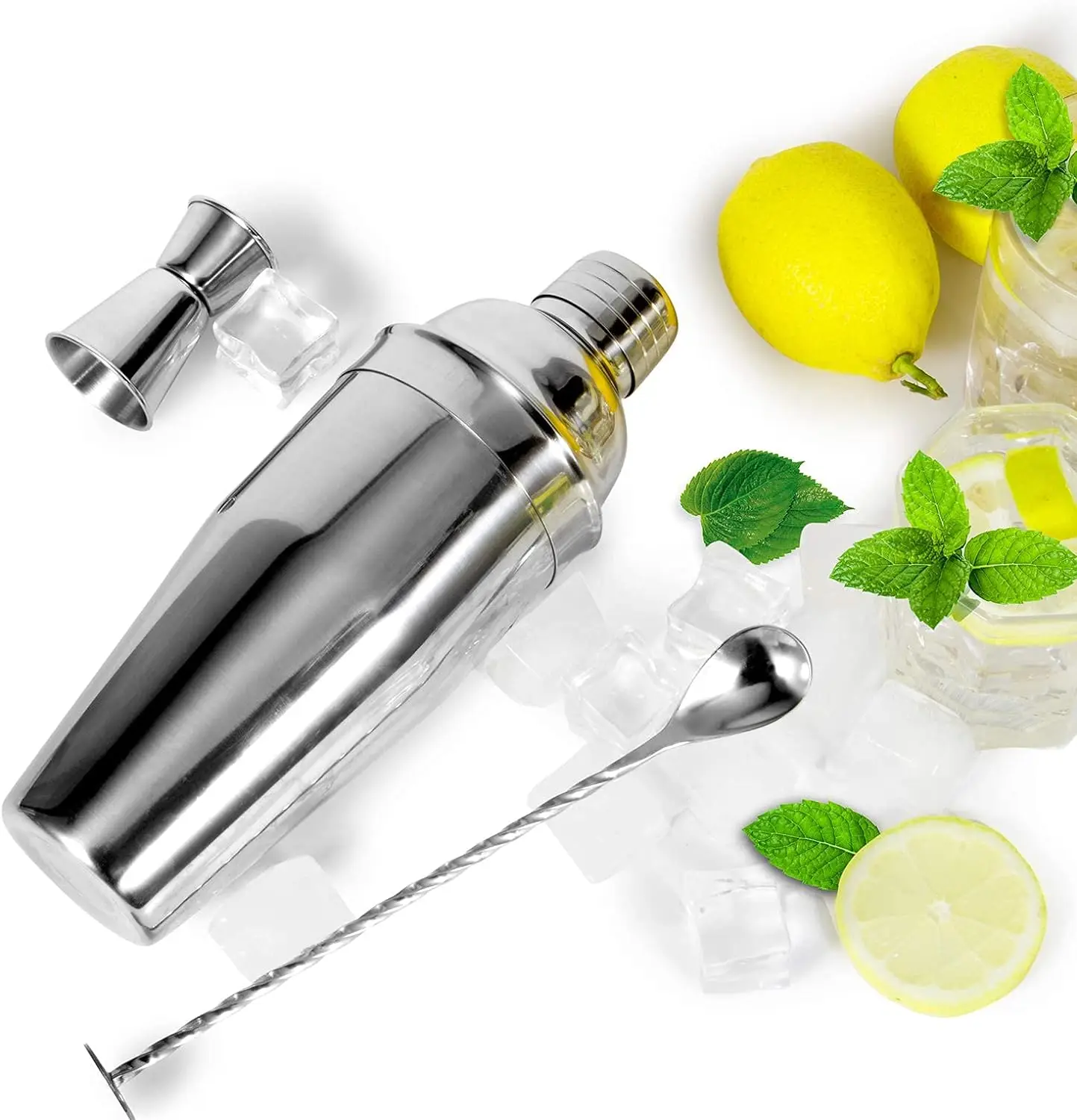 24 oz 750ml Stainless Steel Cocktail Shaker Set Mixed Drink Shaker Martini Set With Built In Strainer cocktail shaker cocktail bar tools