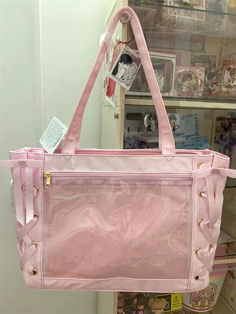JIAERDI Sweet Lolita Pink Ita Bag Women Japanese Transparent Large Capacity Tote Bag Ladies Harajuku Kawaii Handbag Aesthetic
