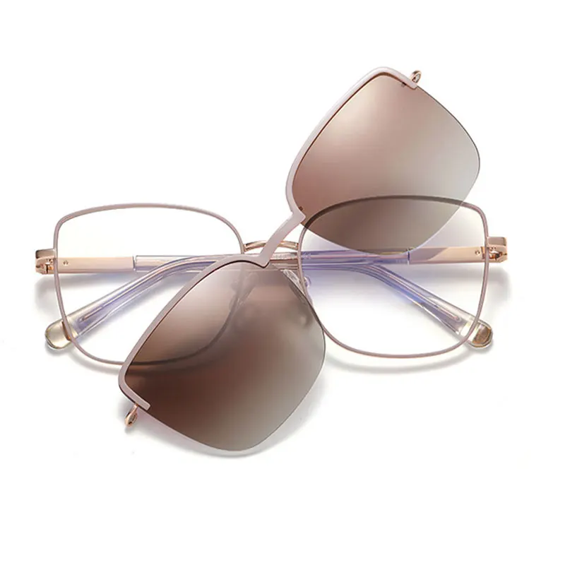 New Women's Prescription Glasses Anti Blue Light Glasses Frames Magnetic Clip With Polarized Lenses Women Myopia Glasses - 2