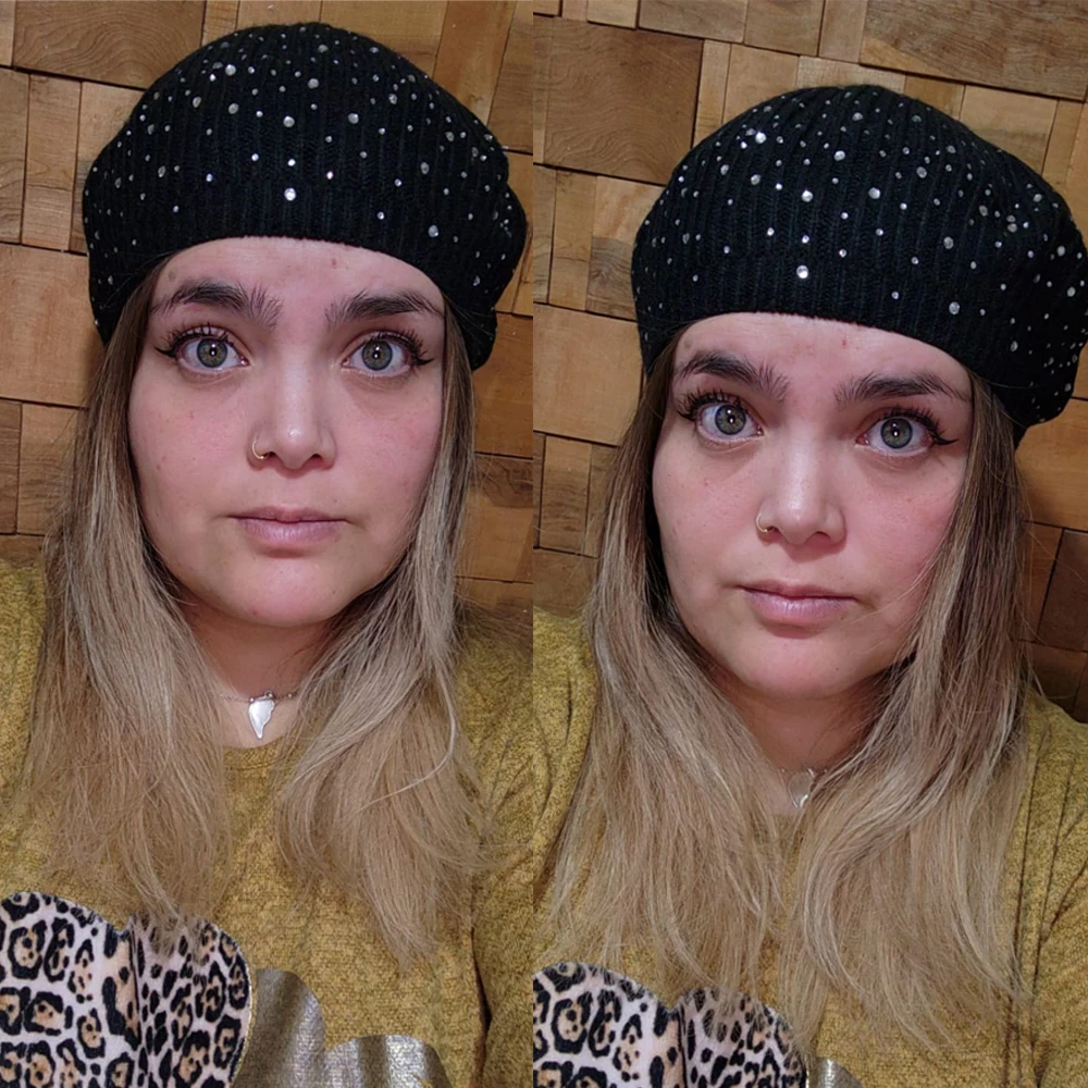 Beret hat woolen beret Geebro Women autumn winter beret hat female knitted casual berets luxury rhinestone sequins caps fashion solid color Gorros