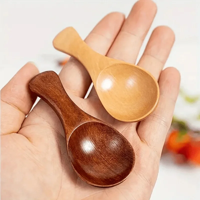 4Pcs Mini Spoon Wooden Small Natural Seasoning Short Handle Measuring Salt Powder Sugar Jar Scoop Home Kitchen Gadget