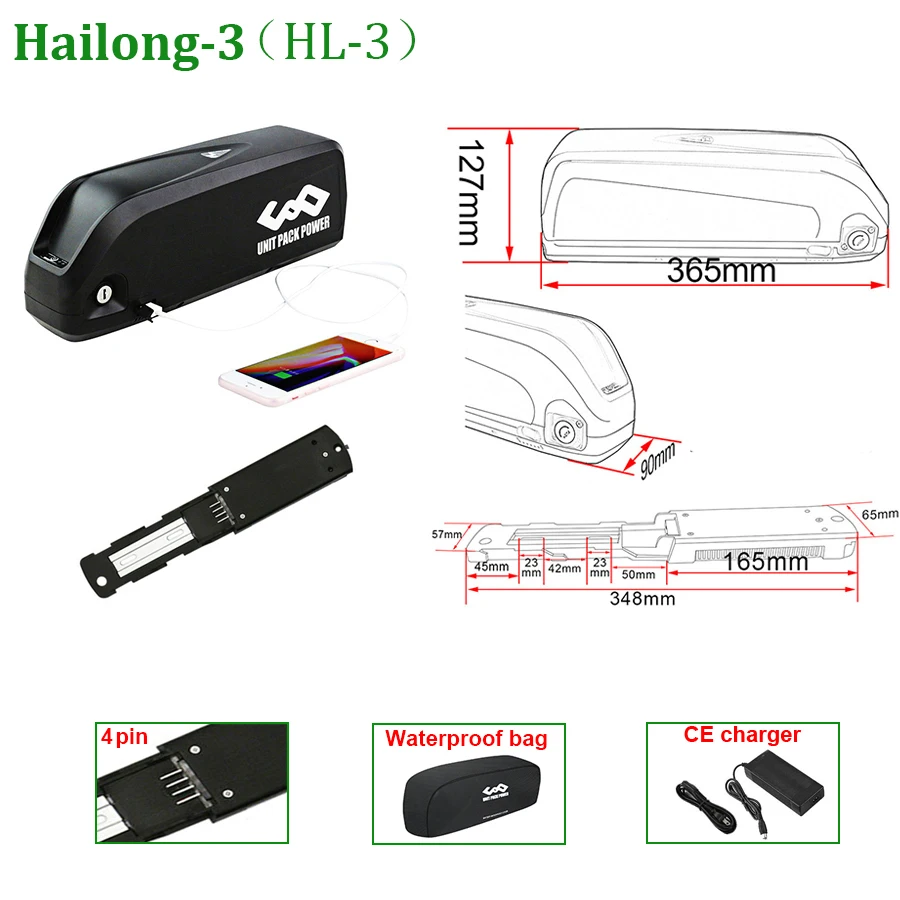 Lithium Battery Pack 4Pin Hailong Ebike Battery 21700 36V 48V 52V 15Ah 20Ah 25Ah 50E M50T For 1500W 1000W 750W 500W 350W
