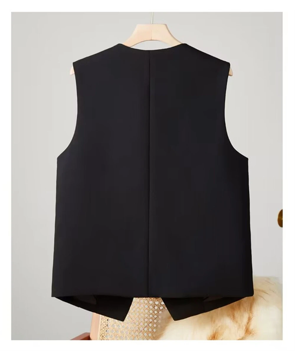 Office Lady Blazer Vest Women's Elegant Business Wear V Neck Single-breasted Waistcoat Female Sleeveless Solid Color Suit Vest