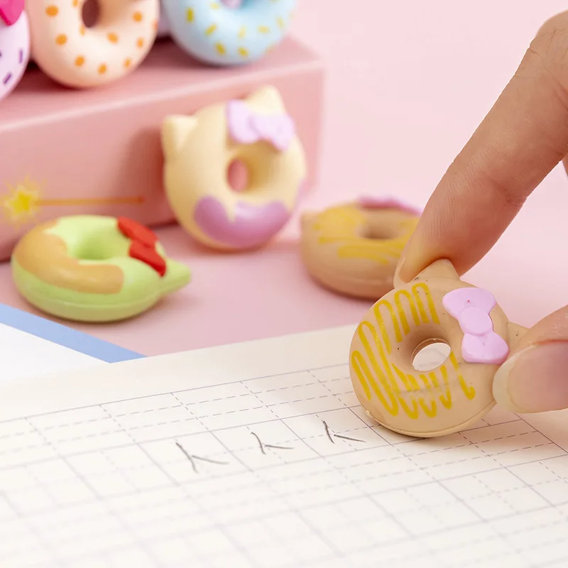 Pencil Erasers 6Pcs/Box Cat Donut Shape